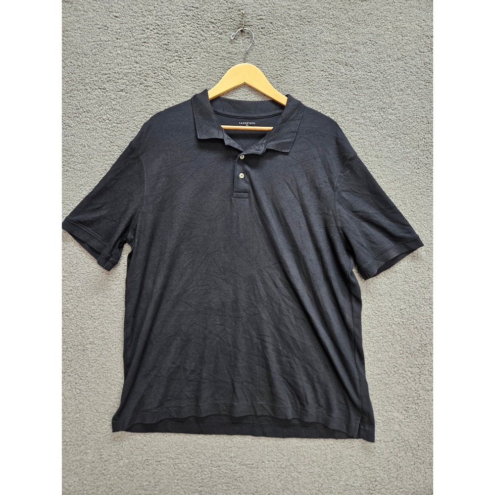 Lands End Polo XL Black Pima Cotton Classic Minimalist Preppy Quiet Luxury Mens